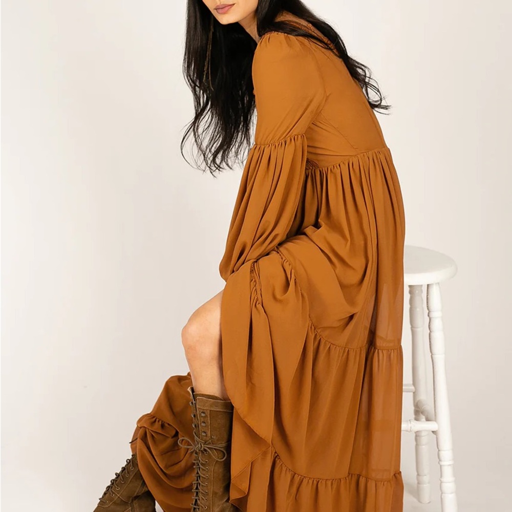 Joyfolie Margery Marigold chestnut Boho lace flowy ruffle Girl Dress Size 14 NEW - Picture 3 of 12